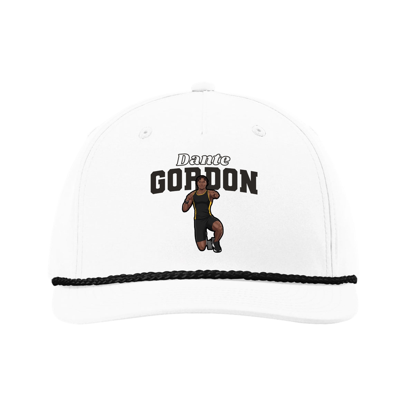 Five-Panel Classic Rope Cap — Name Arch in White