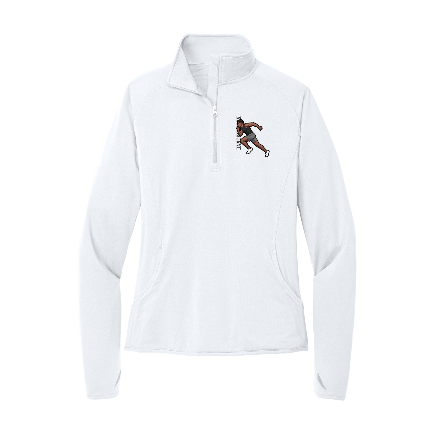 Women's Q-Zip Pullover — Name Vertical in White