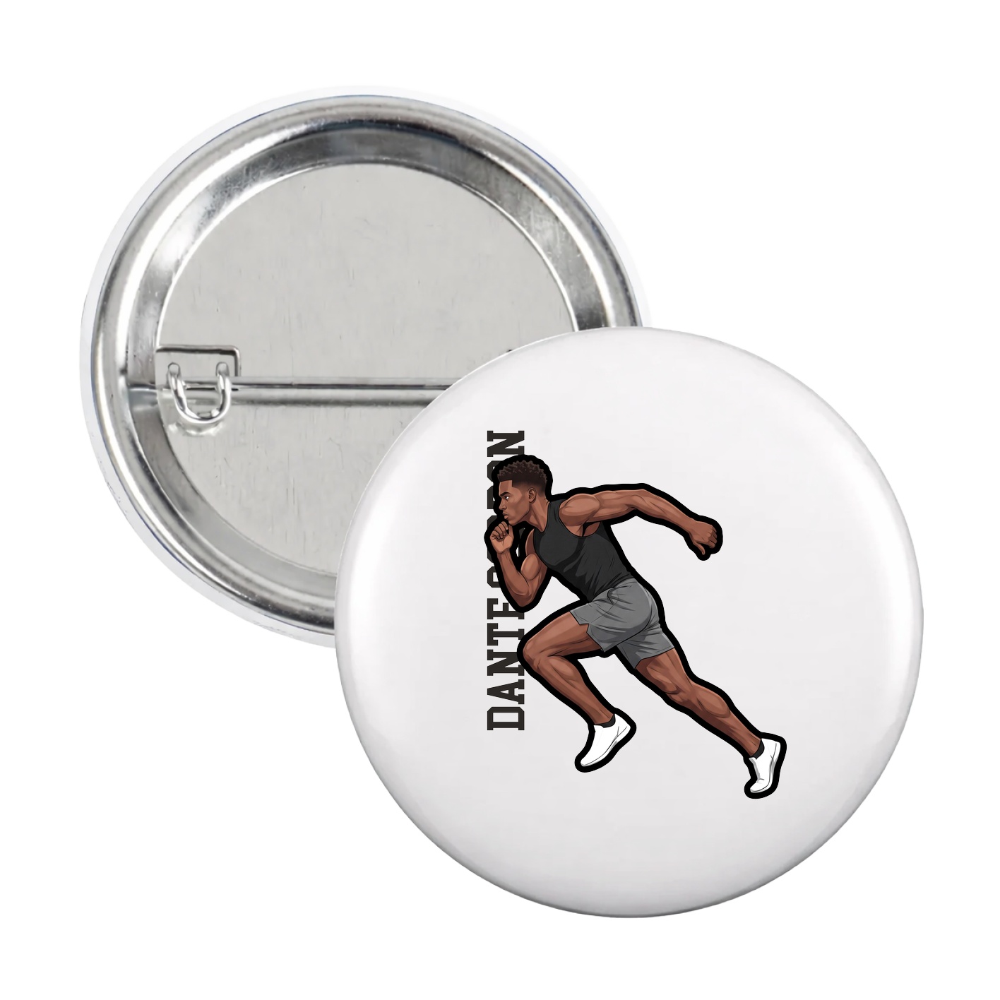 Game Day Button — Name Vertical in White