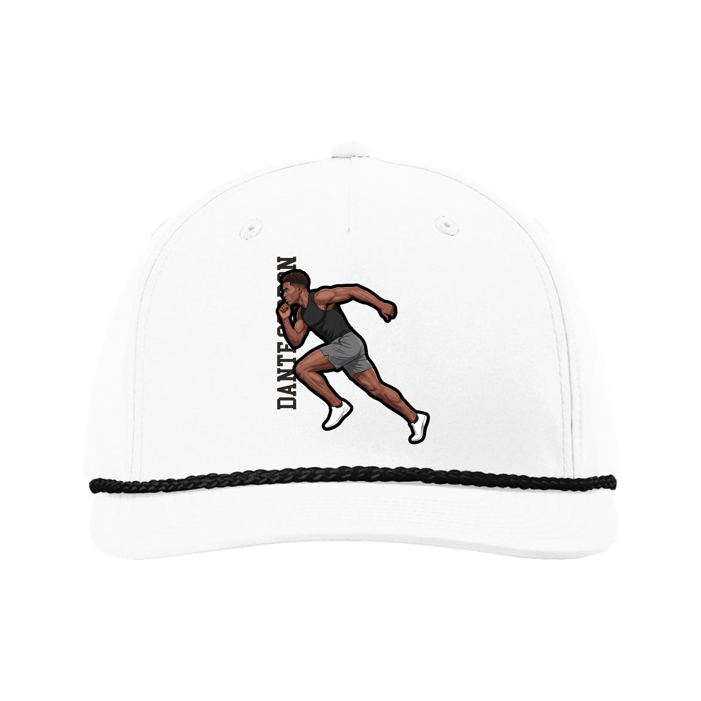 Five-Panel Classic Rope Cap — Name Vertical in White
