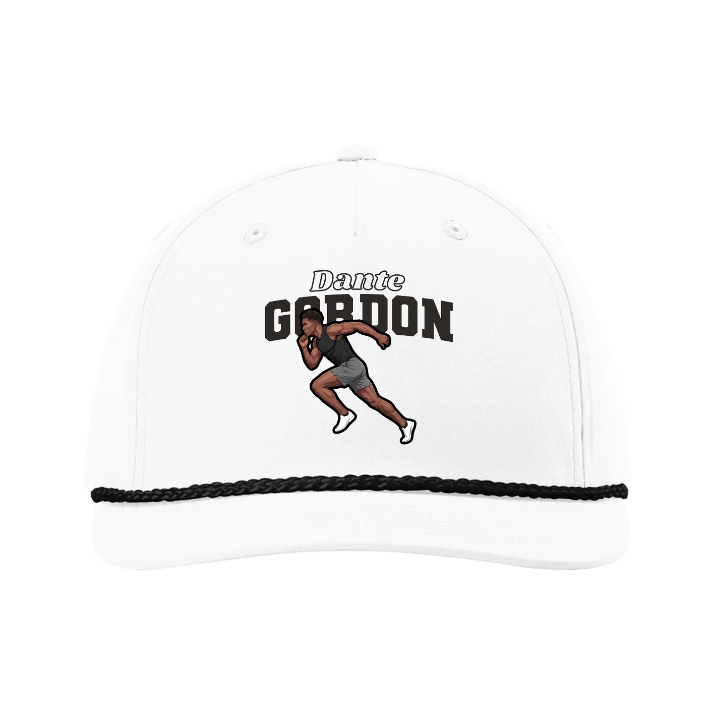 Five-Panel Classic Rope Cap — Name Arch in White