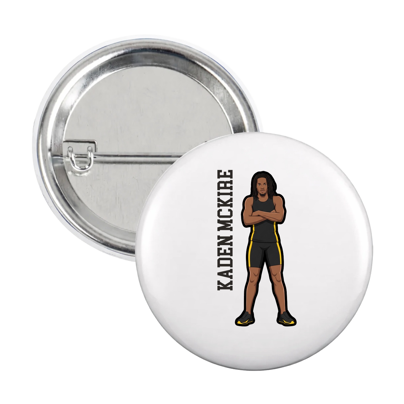 Game Day Button — Name Vertical in White