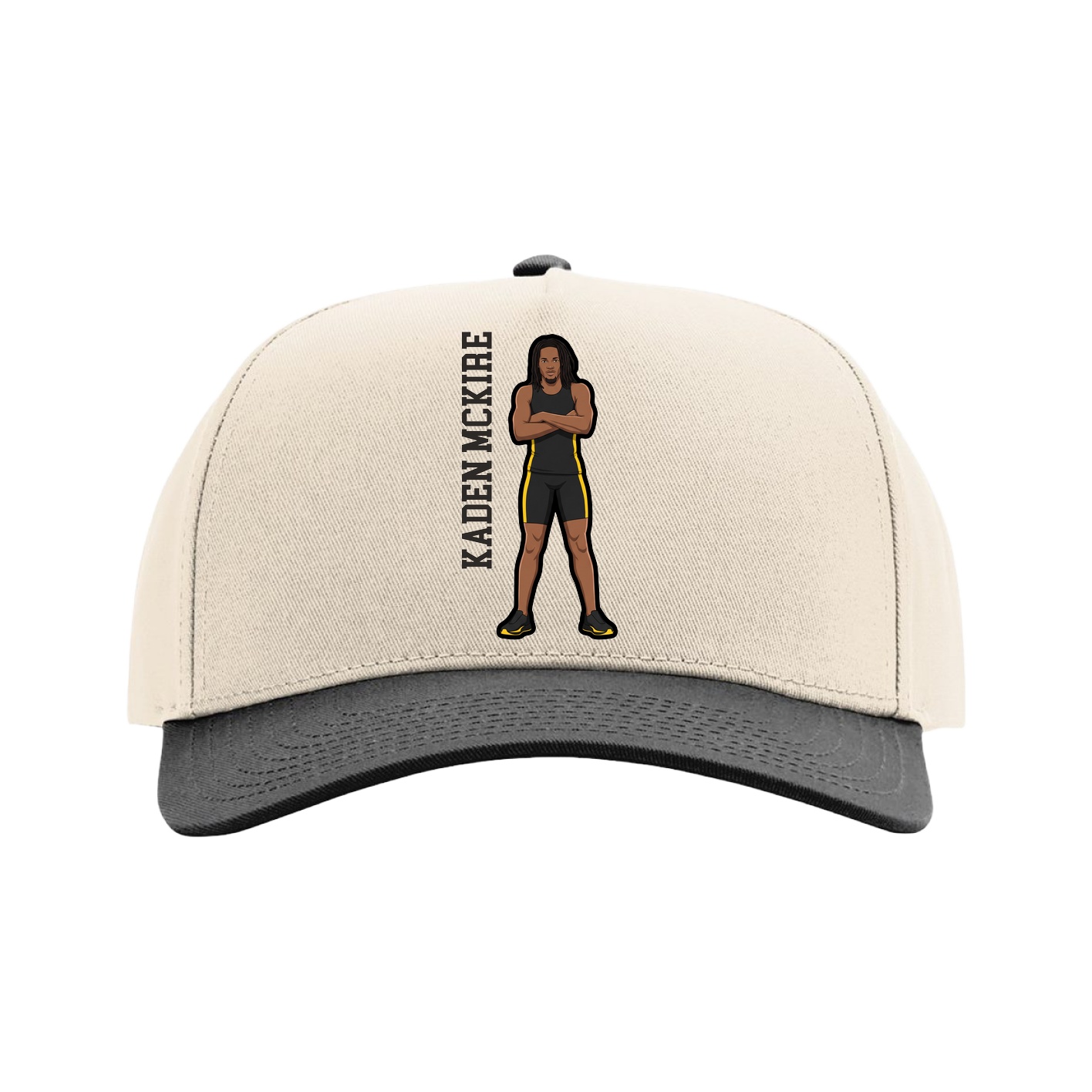 Full Fabric Five-Panel Champ Cap — Name Vertical in Cream/Black