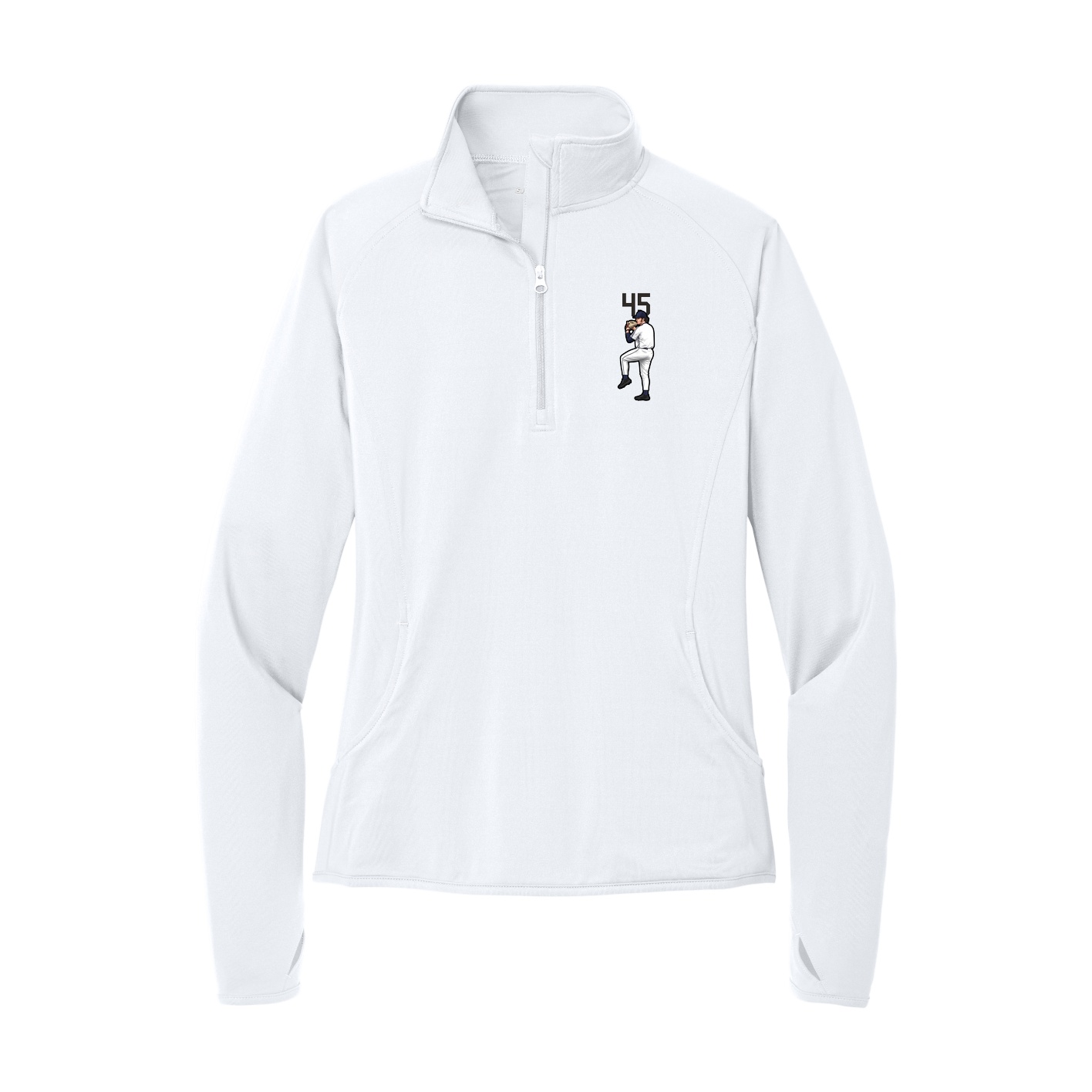 Women's Q-Zip Pullover — Number Top in White