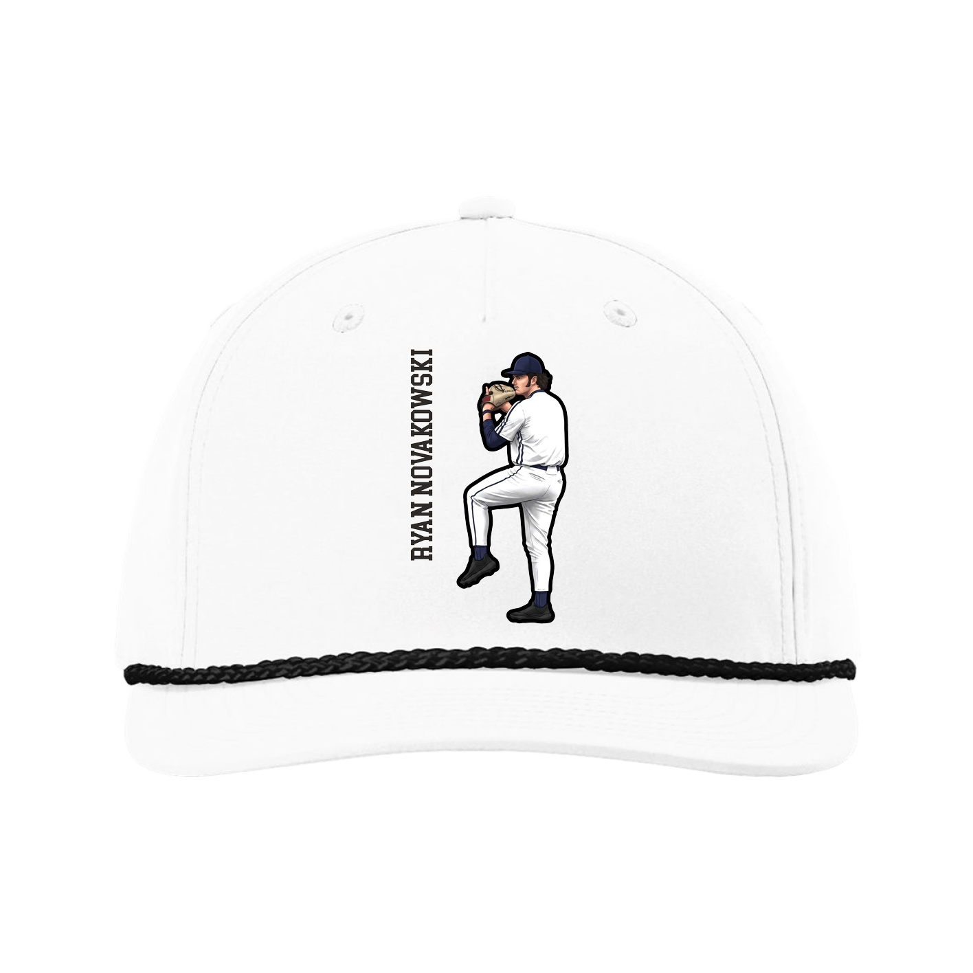 Five-Panel Classic Rope Cap — Name Vertical in White