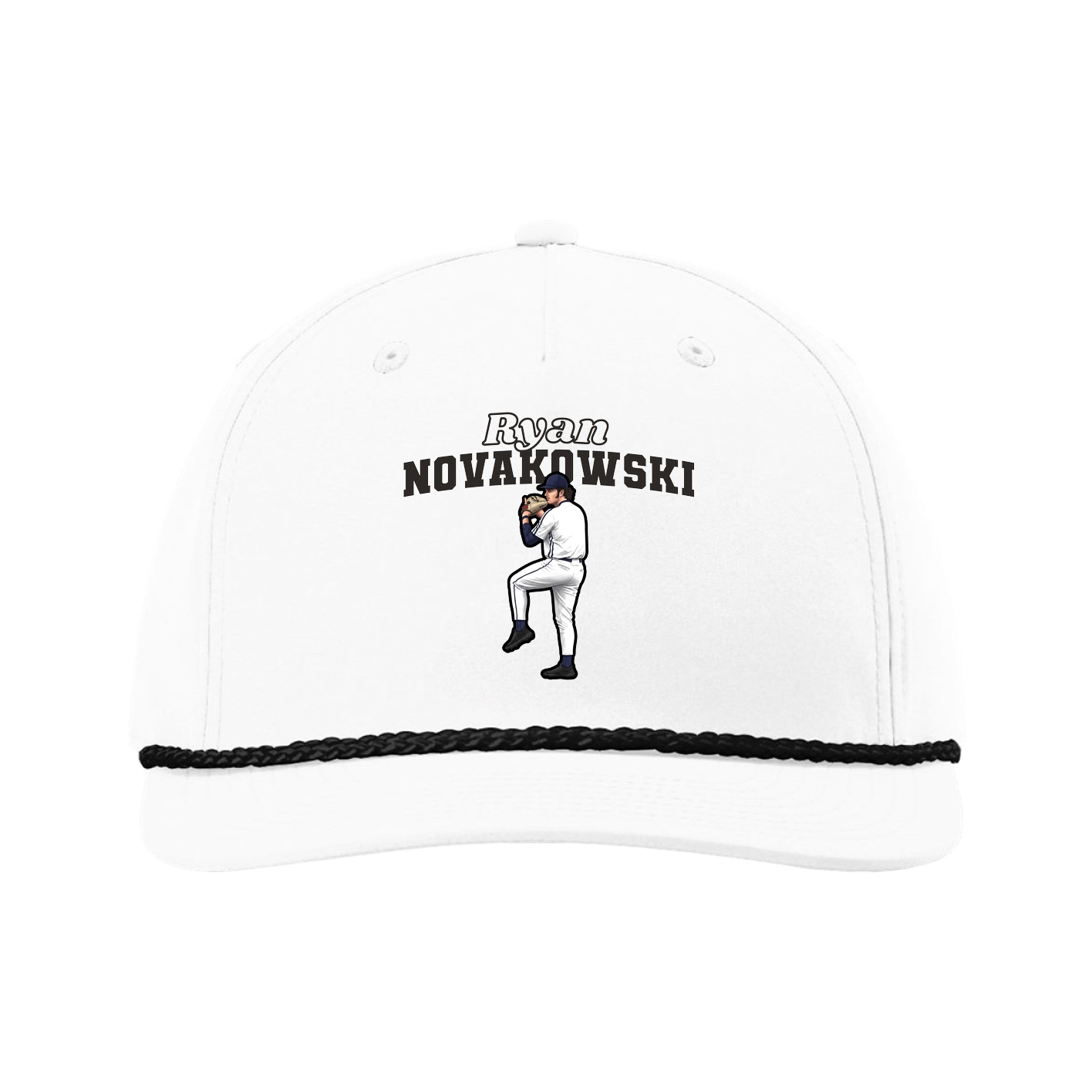 Five-Panel Classic Rope Cap — Name Arch in White