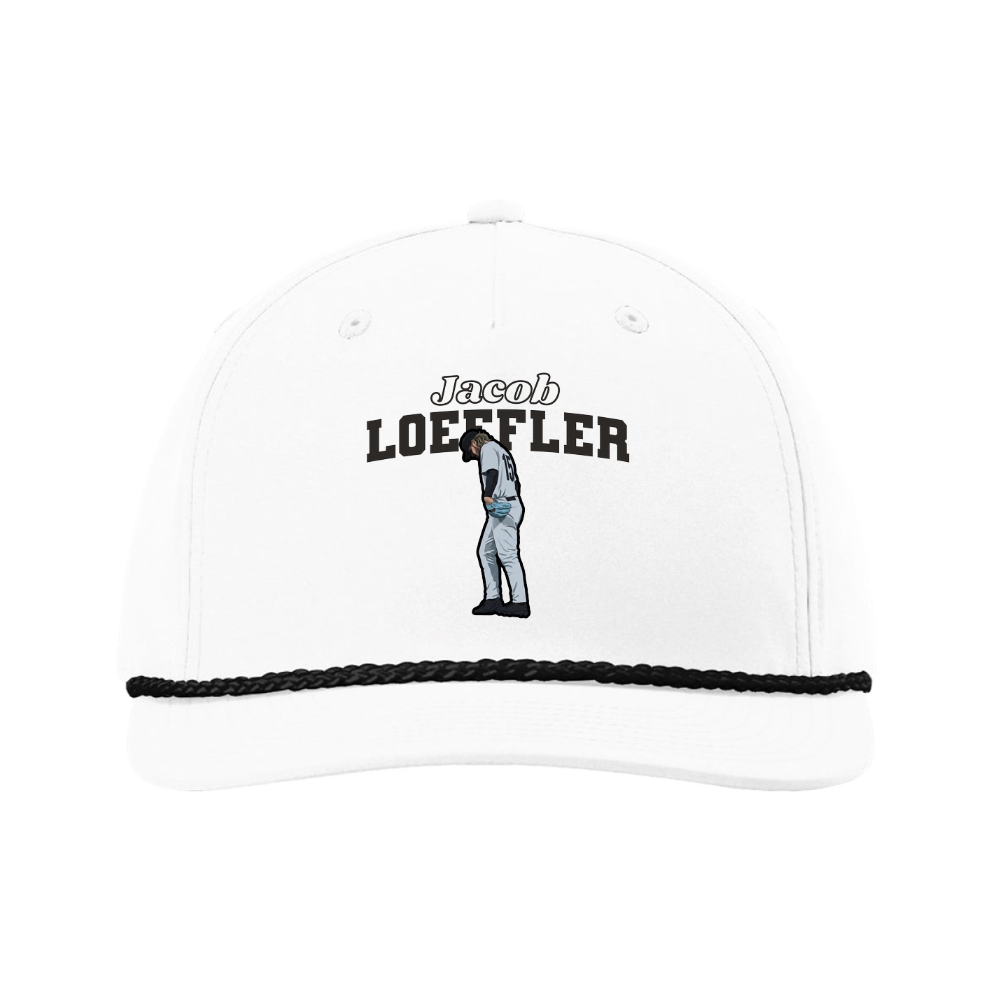 Five-Panel Classic Rope Cap — Name Arch in White