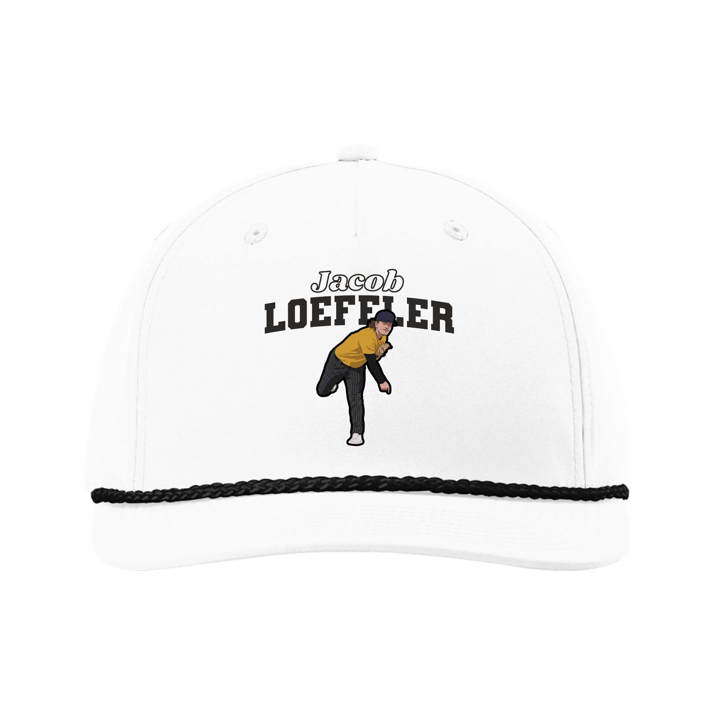 Five-Panel Classic Rope Cap — Name Arch in White