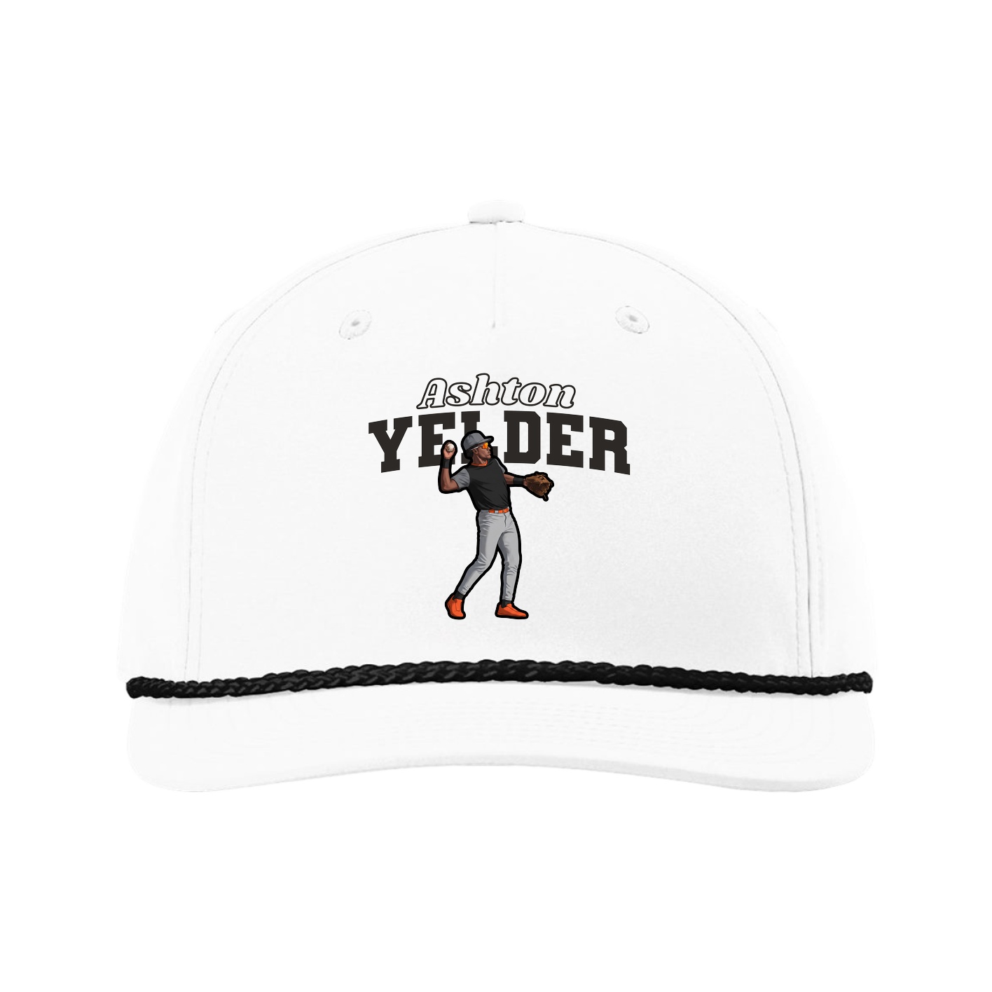 Five-Panel Classic Rope Cap — Name Arch in White
