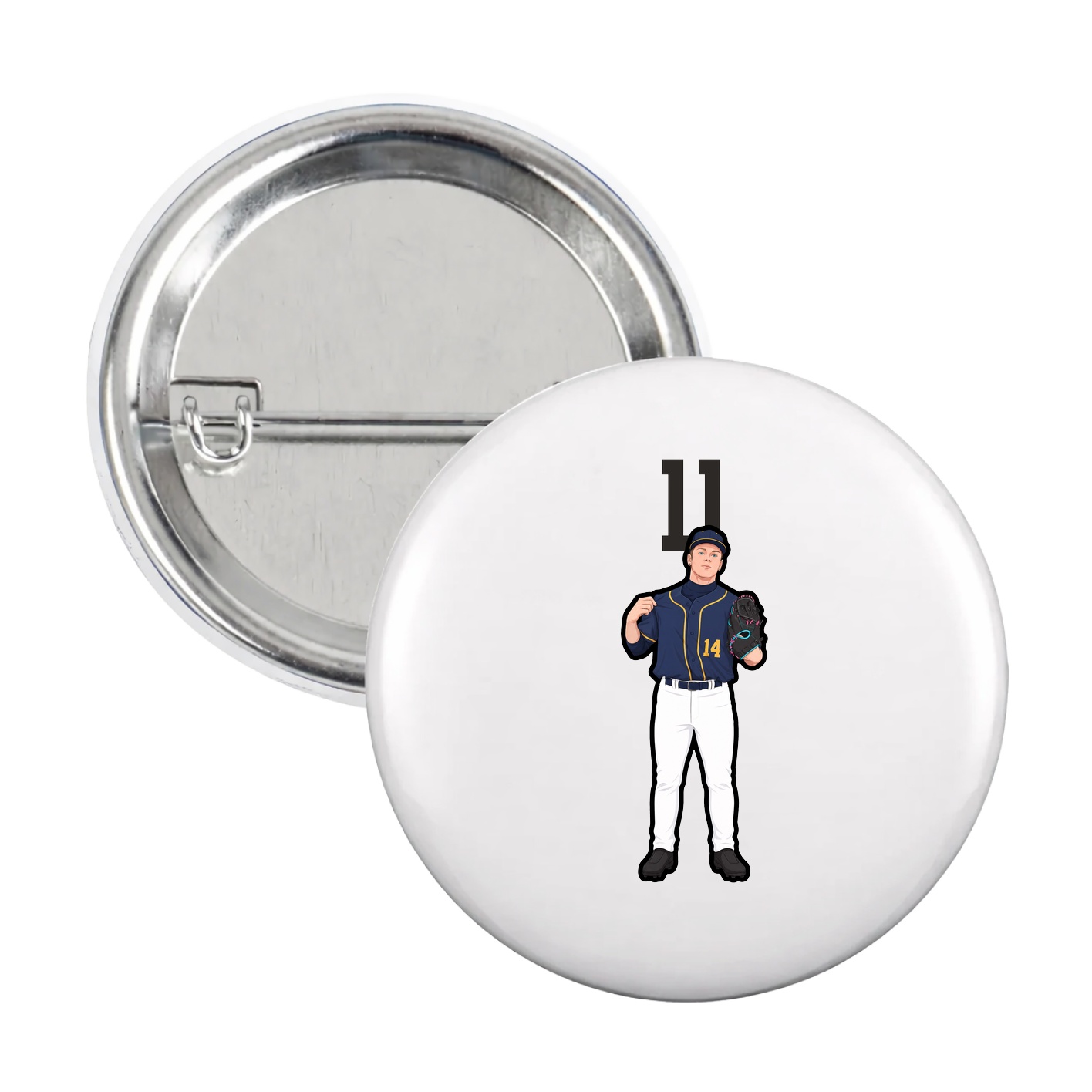 Game Day Button — Number Top in White