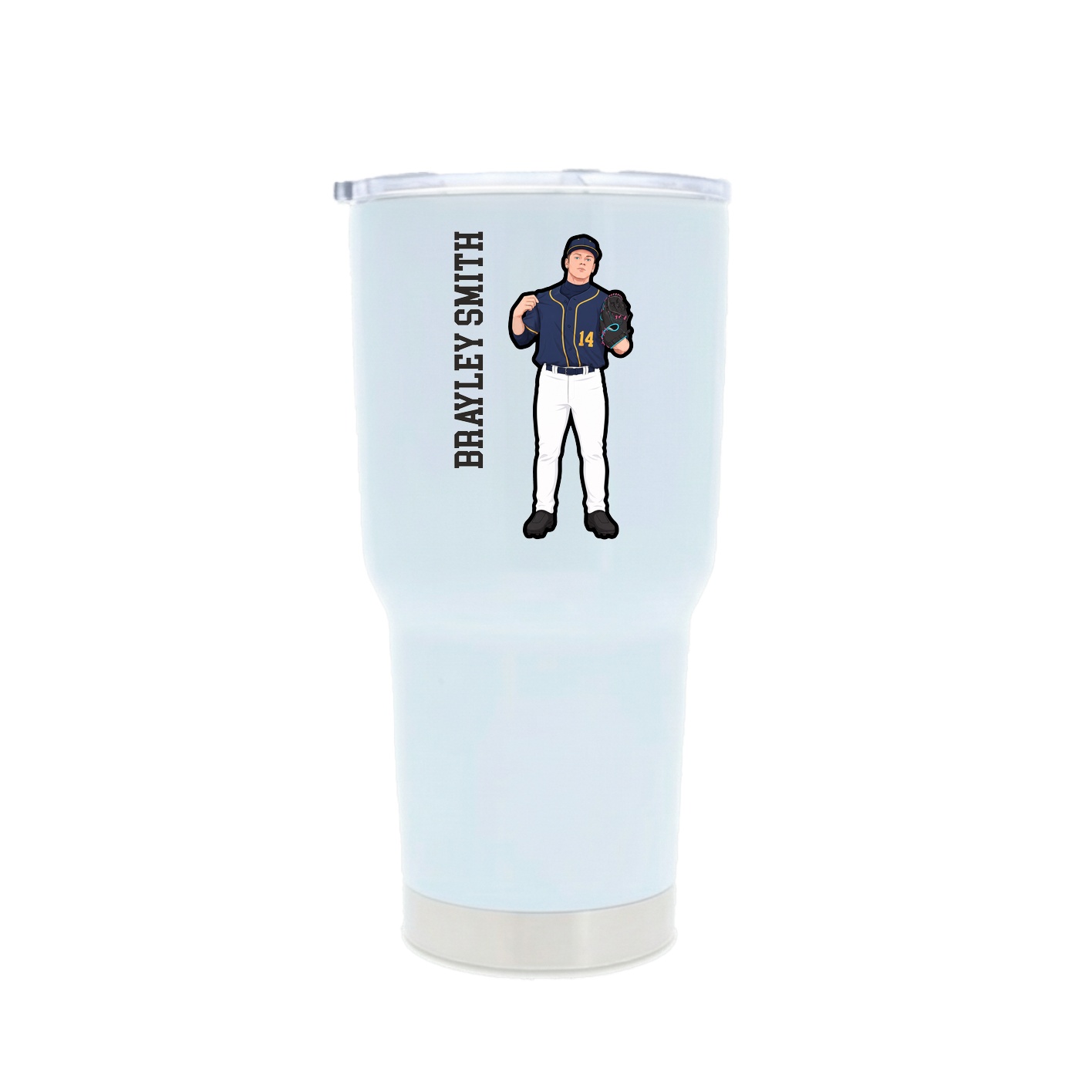 30oz Stainless Steel Tumbler — Name Vertical in White