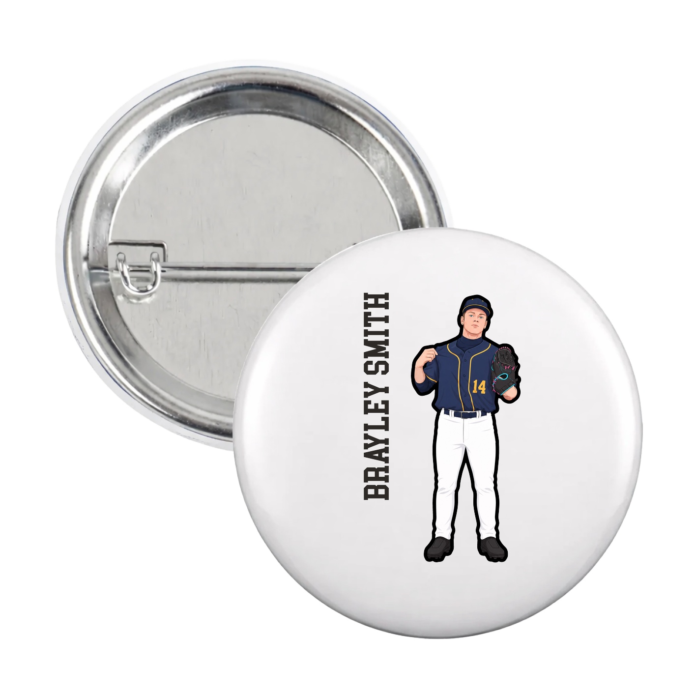 Game Day Button — Name Vertical in White