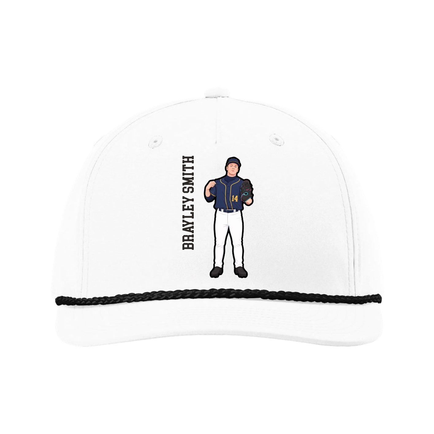 Five-Panel Classic Rope Cap — Name Vertical in White