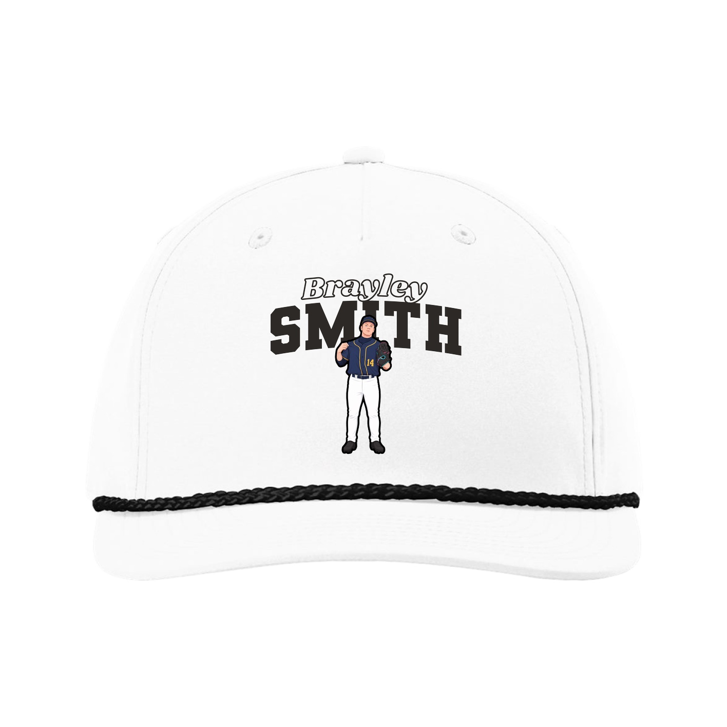 Five-Panel Classic Rope Cap — Name Arch in White