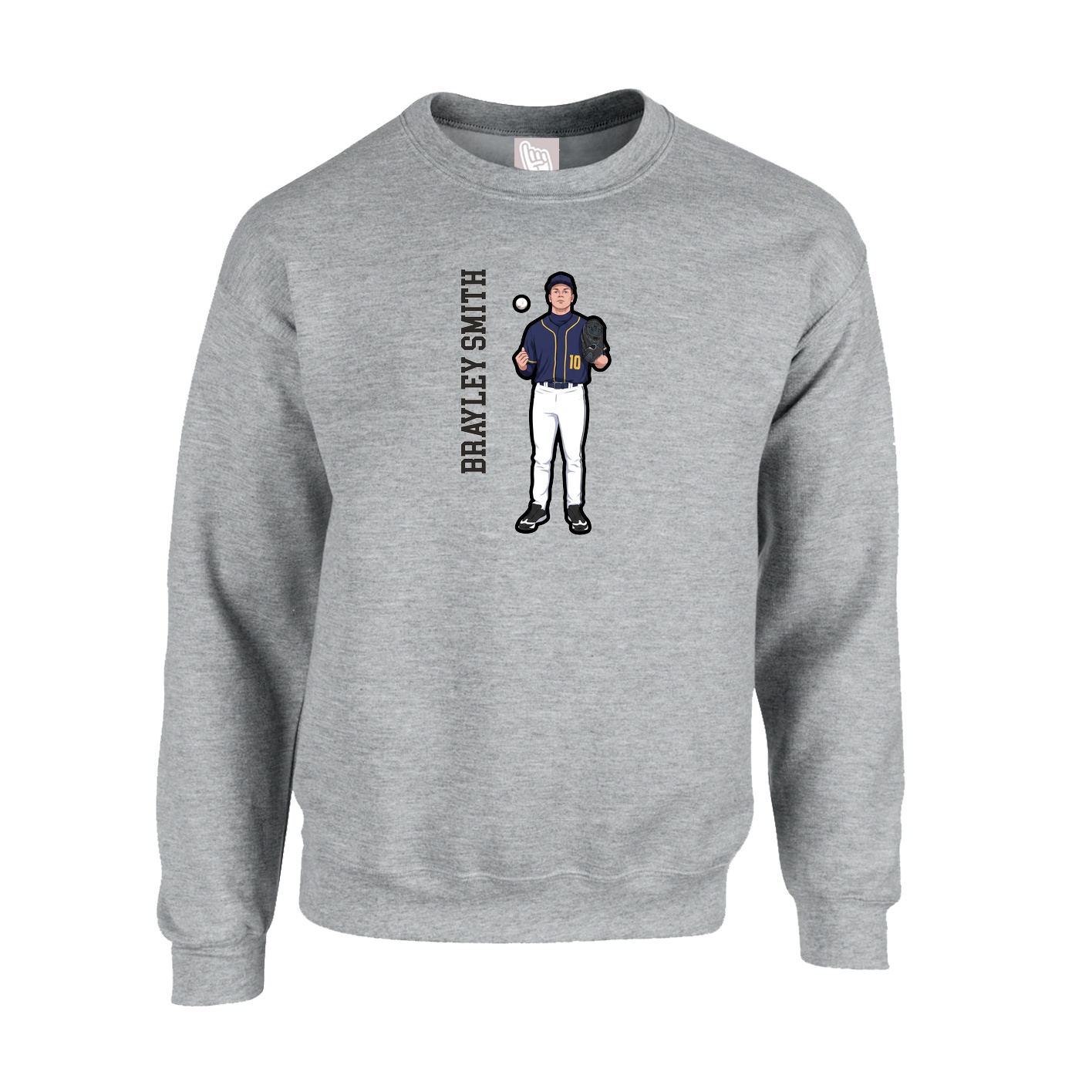 Fleece Crew — Name Vertical in Grey