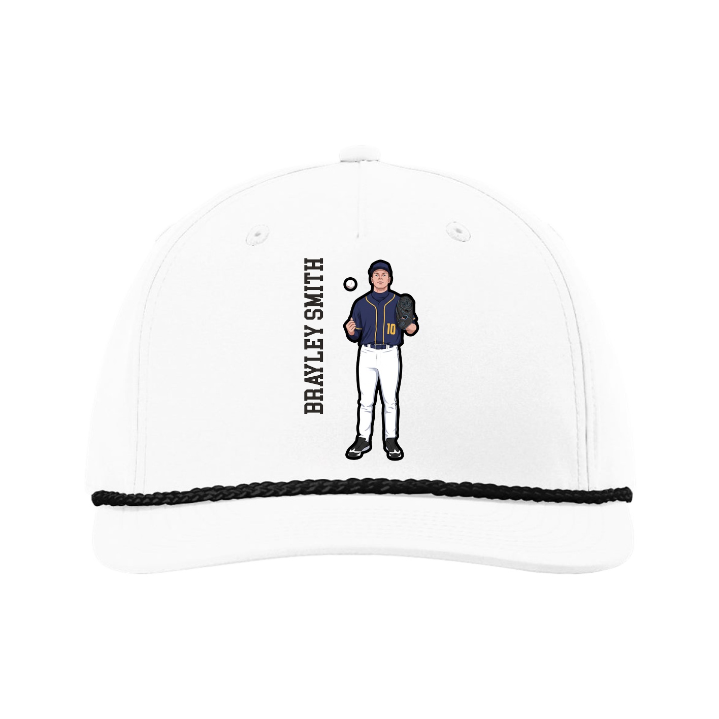Five-Panel Classic Rope Cap — Name Vertical in White