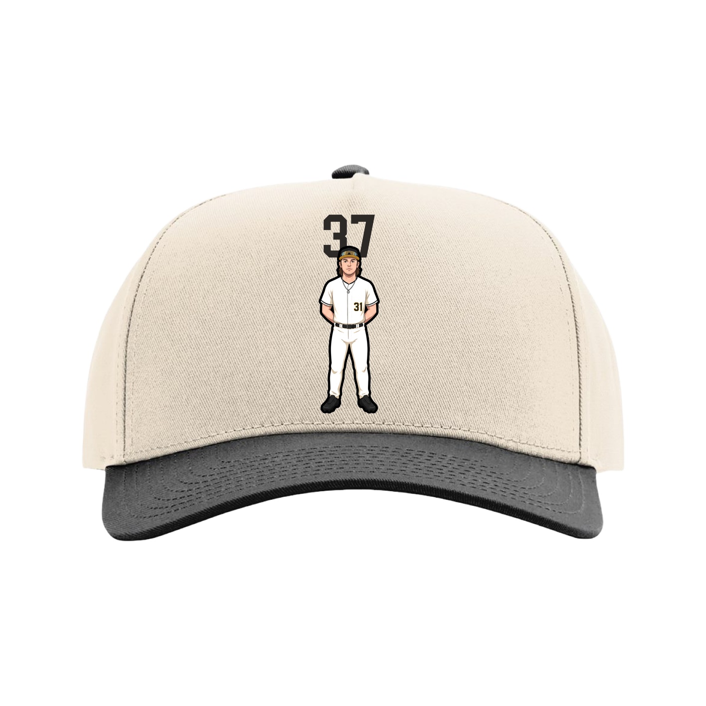 Full Fabric Five-Panel Champ Cap — Number Top in Cream/Black