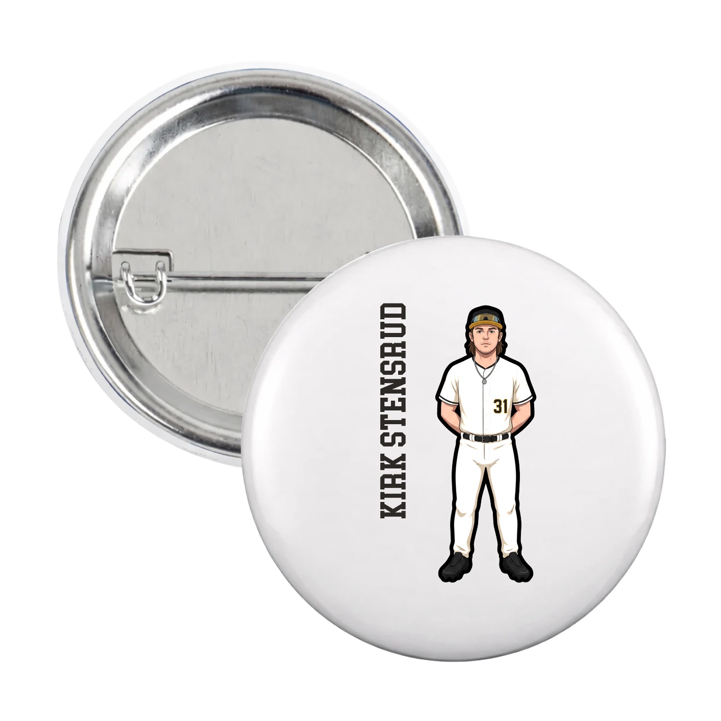 Game Day Button — Name Vertical in White
