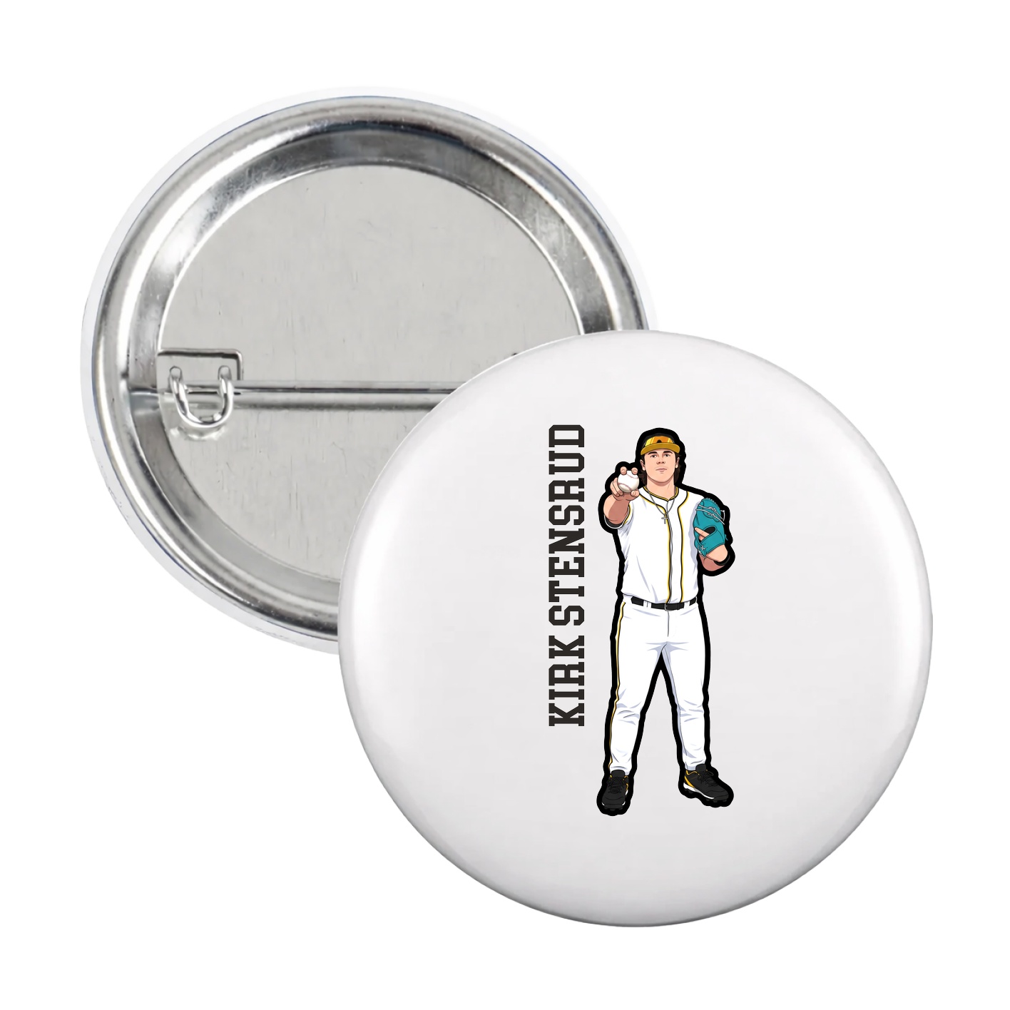 Game Day Button — Name Vertical in White
