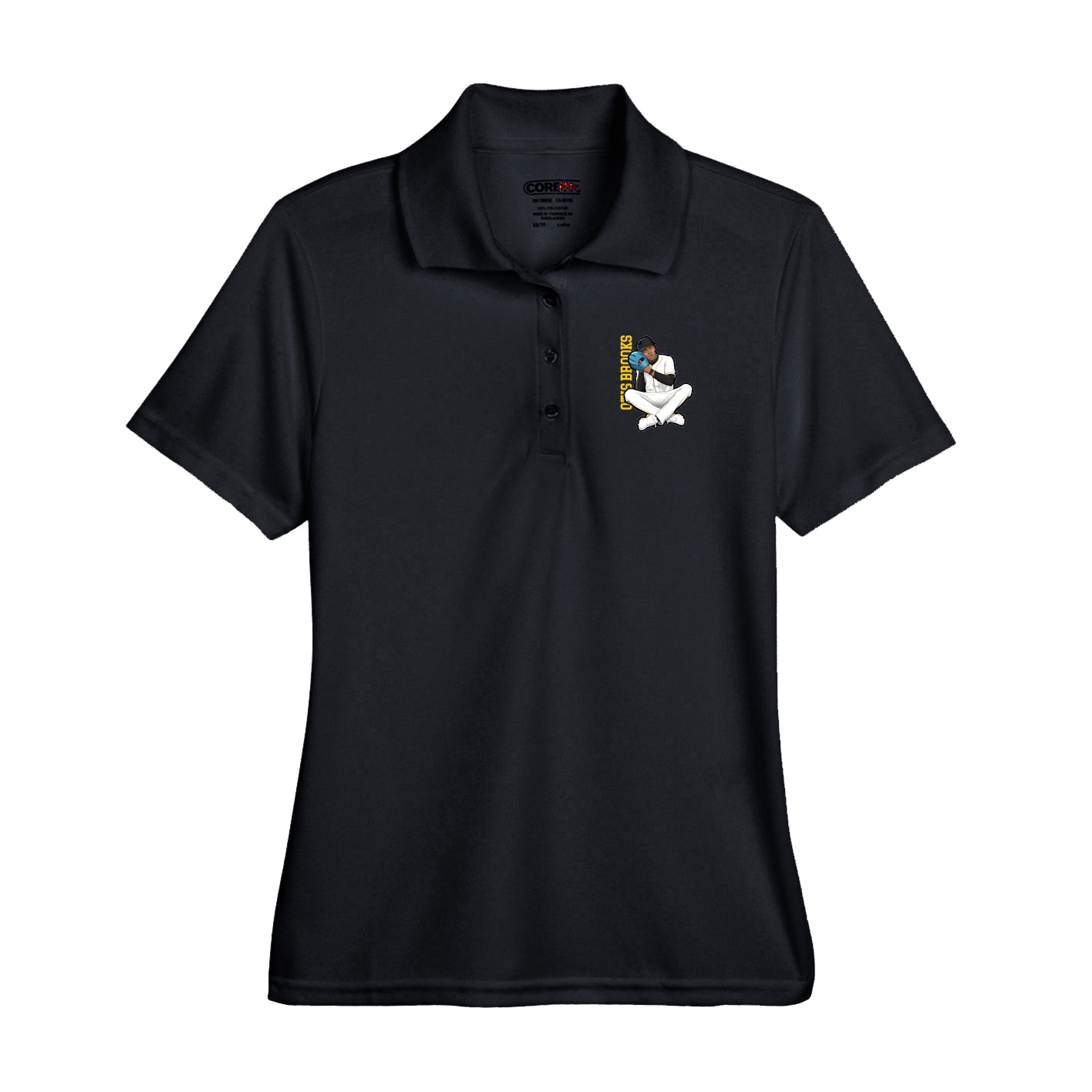 Performance Polo — Name Vertical in Black