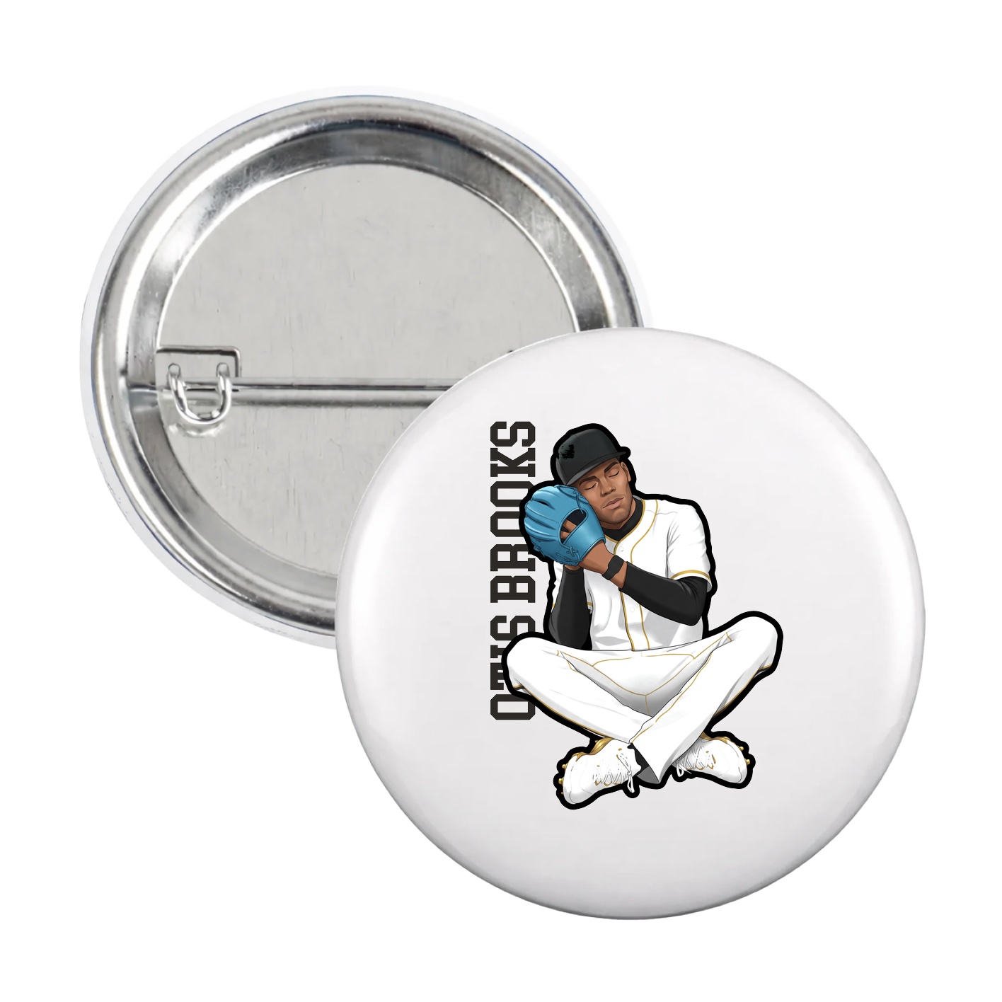 Game Day Button — Name Vertical in White