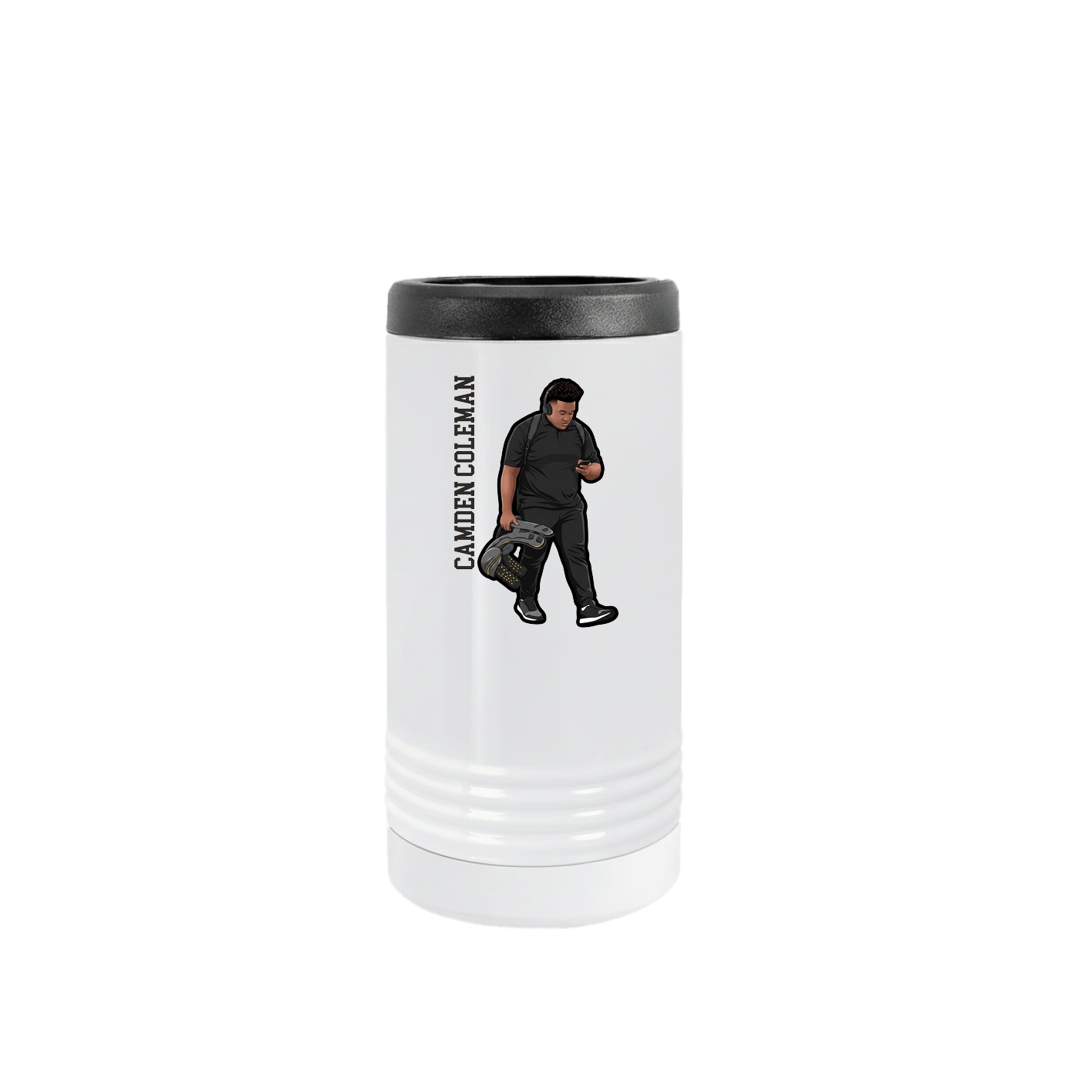 Slim Beverage Holder — Name Vertical in White