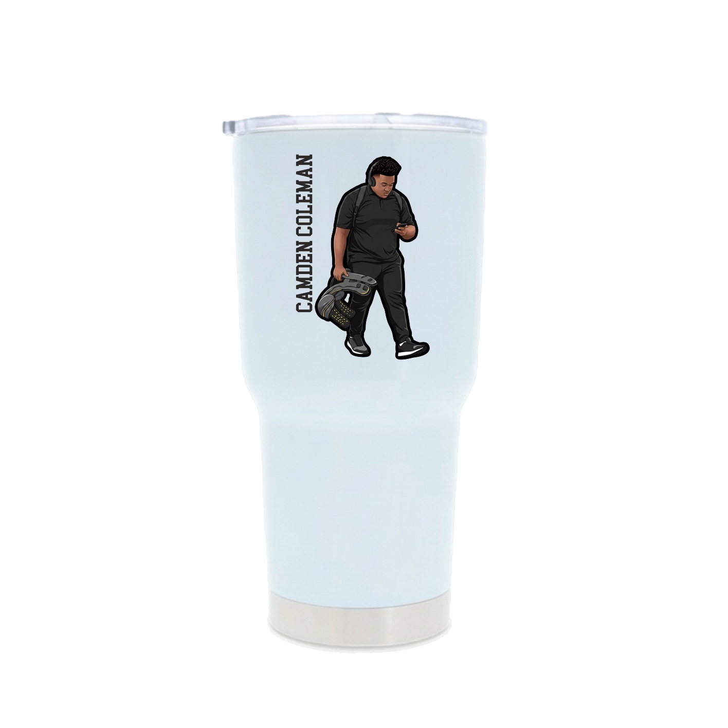 30oz Stainless Steel Tumbler — Name Vertical in White