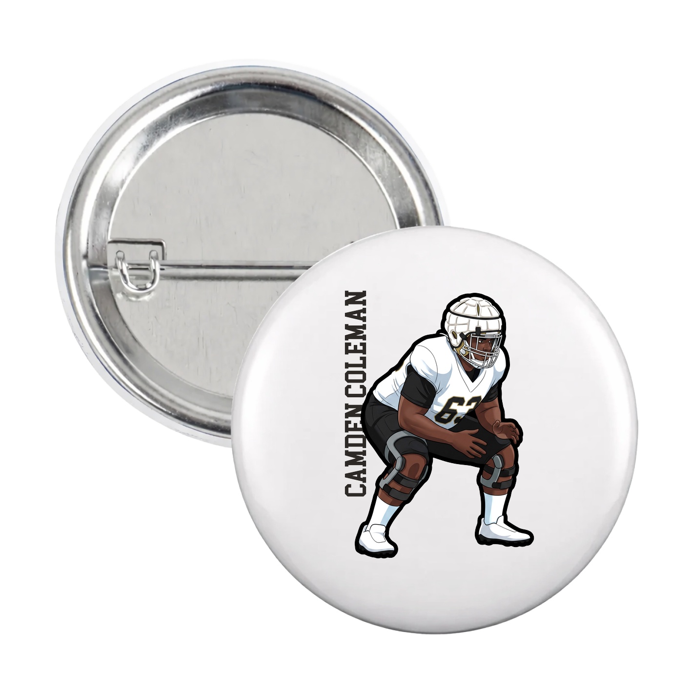 Game Day Button — Name Vertical in White