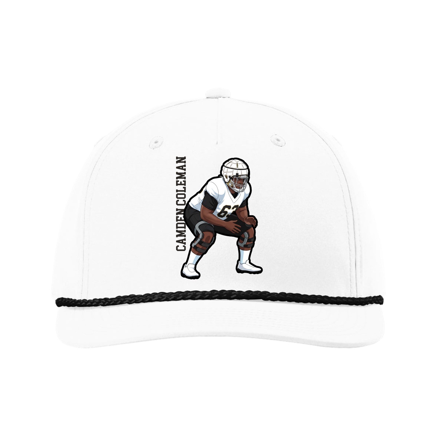 Five-Panel Classic Rope Cap — Name Vertical in White