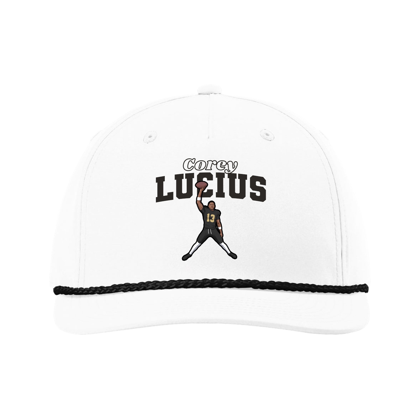 Five-Panel Classic Rope Cap — Name Arch in White