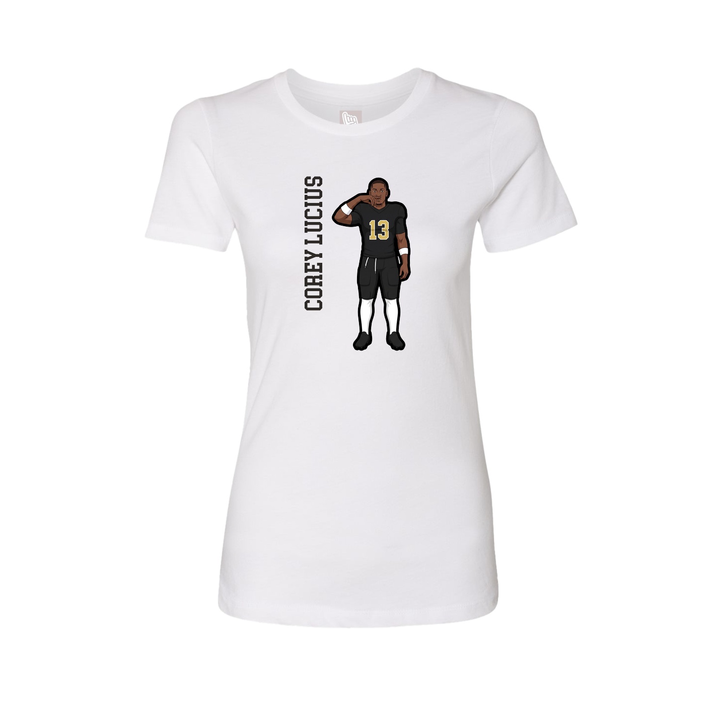Womens Tee — Name Vertical in White