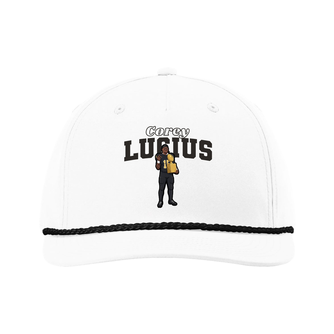 Five-Panel Classic Rope Cap — Name Arch in White