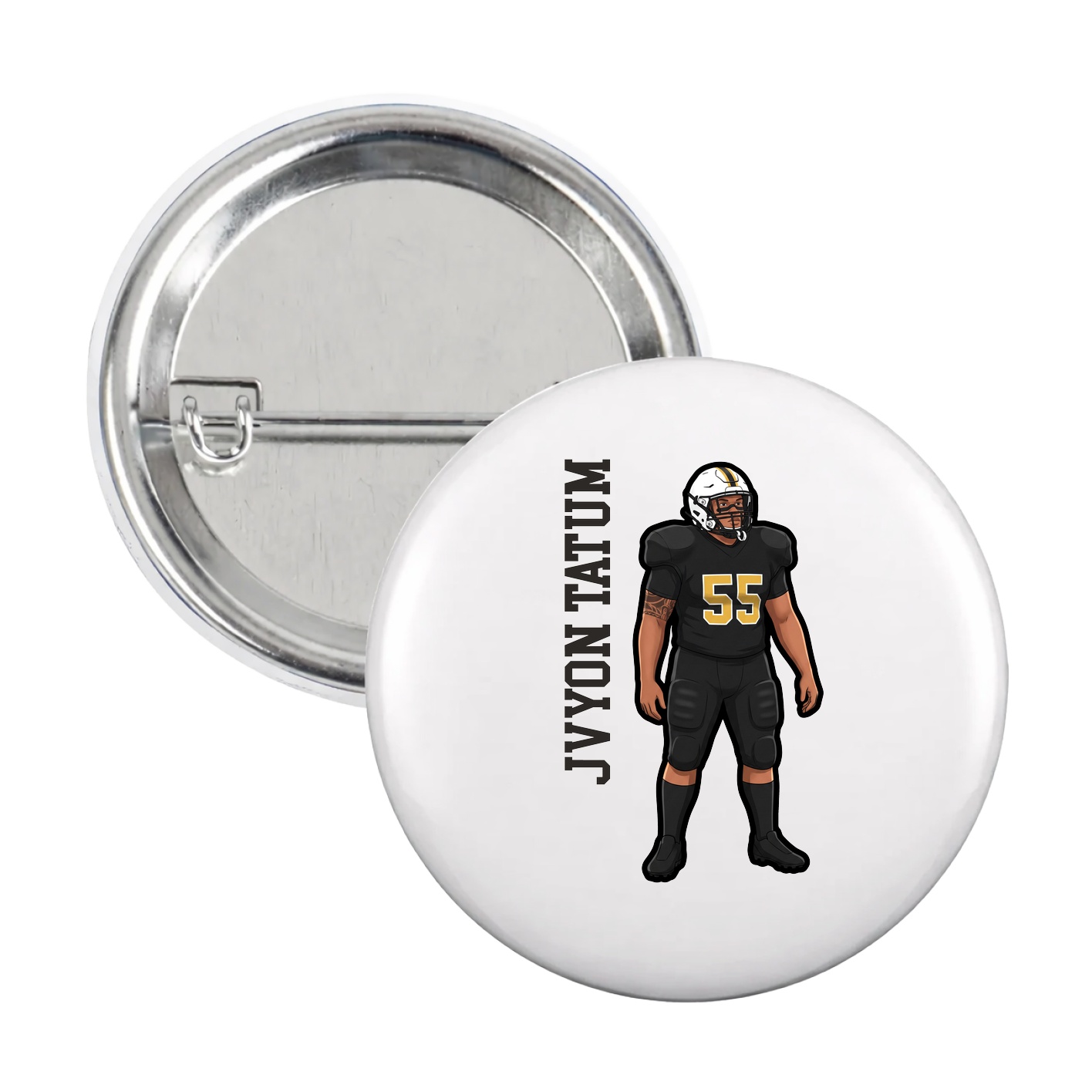 Game Day Button — Name Vertical in White