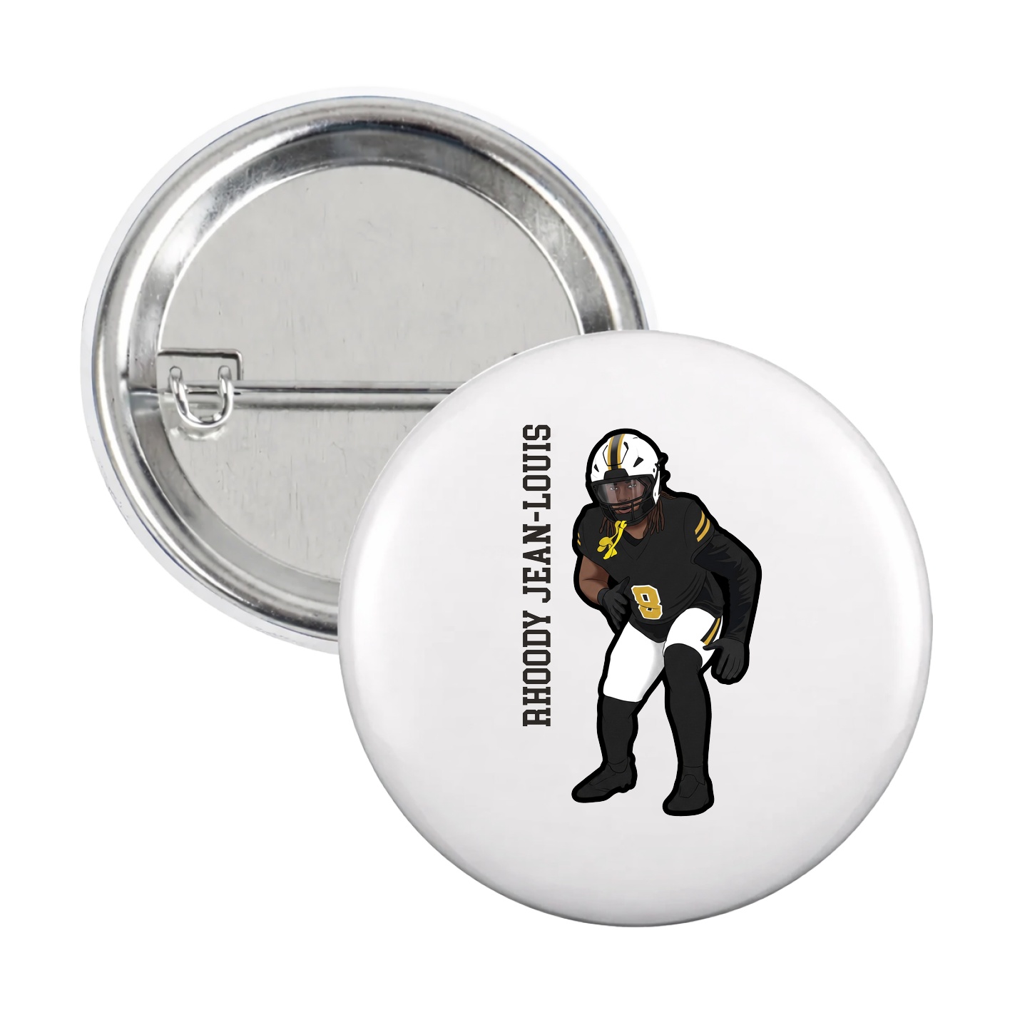 Game Day Button — Name Vertical in White