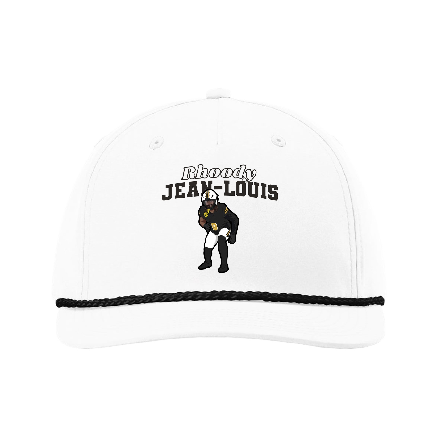 Five-Panel Classic Rope Cap — Name Arch in White