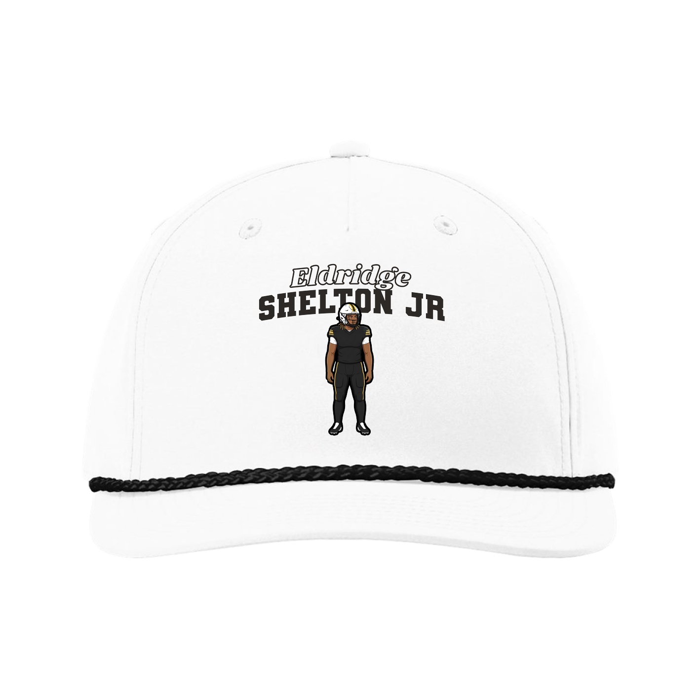 Five-Panel Classic Rope Cap — Name Arch in White