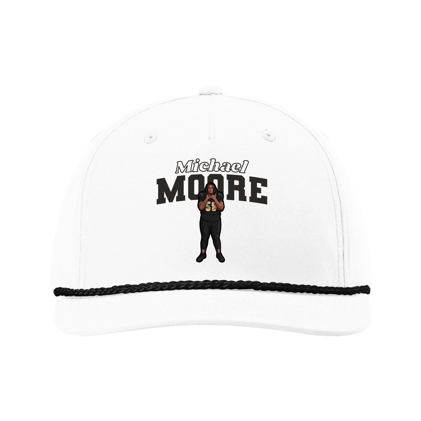 Five-Panel Classic Rope Cap — Name Arch in White