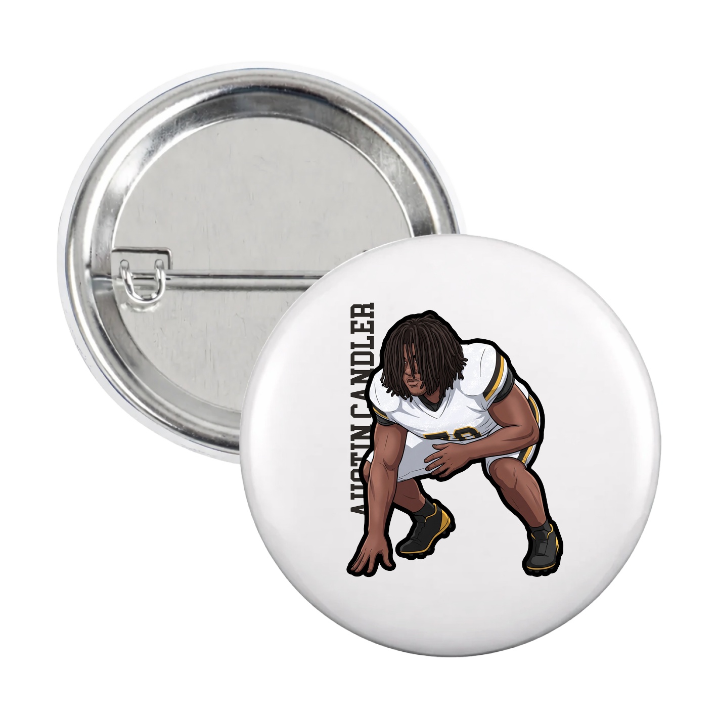 Game Day Button — Name Vertical in White
