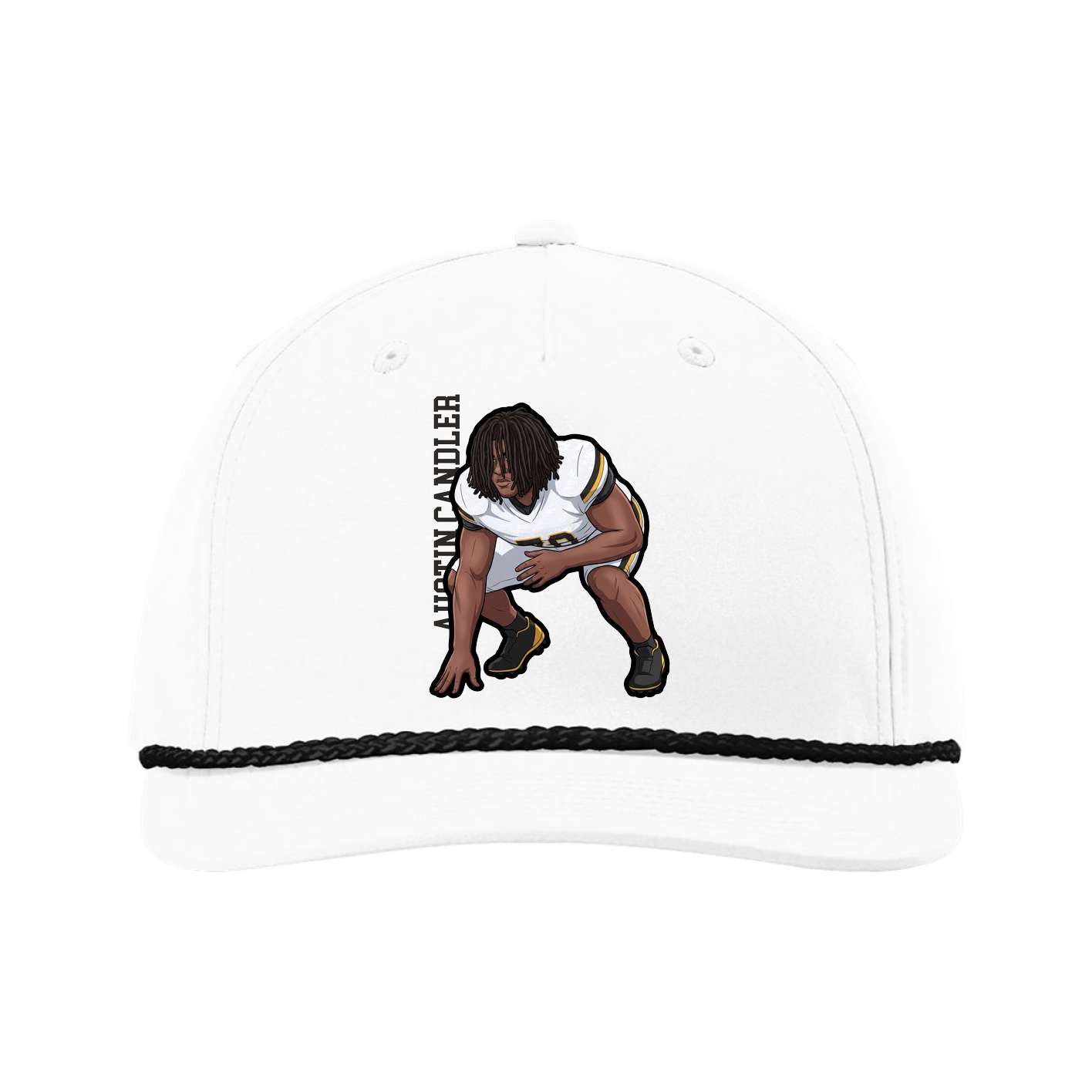 Five-Panel Classic Rope Cap — Name Vertical in White
