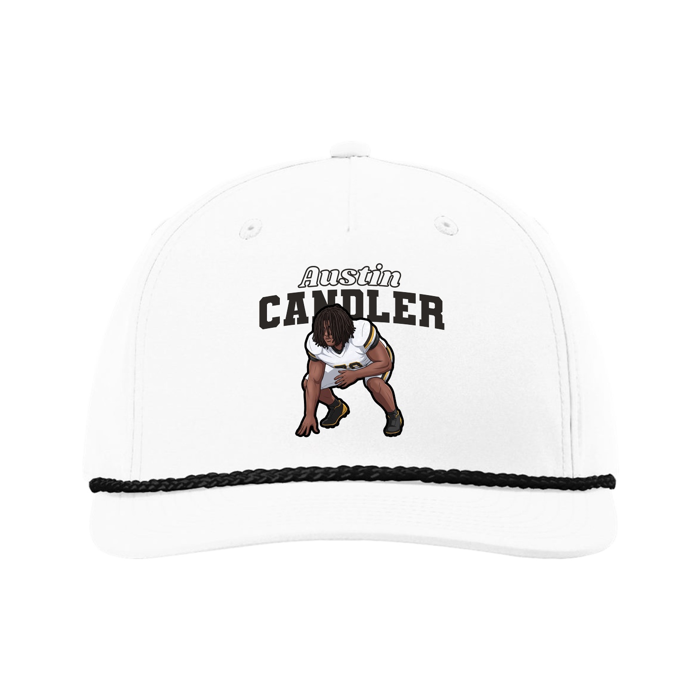 Five-Panel Classic Rope Cap — Name Arch in White