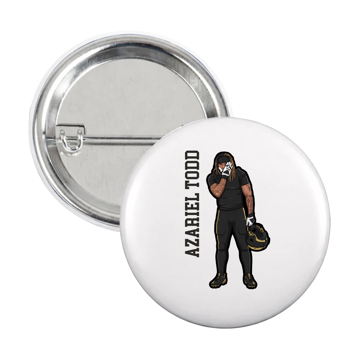 Game Day Button — Name Vertical in White