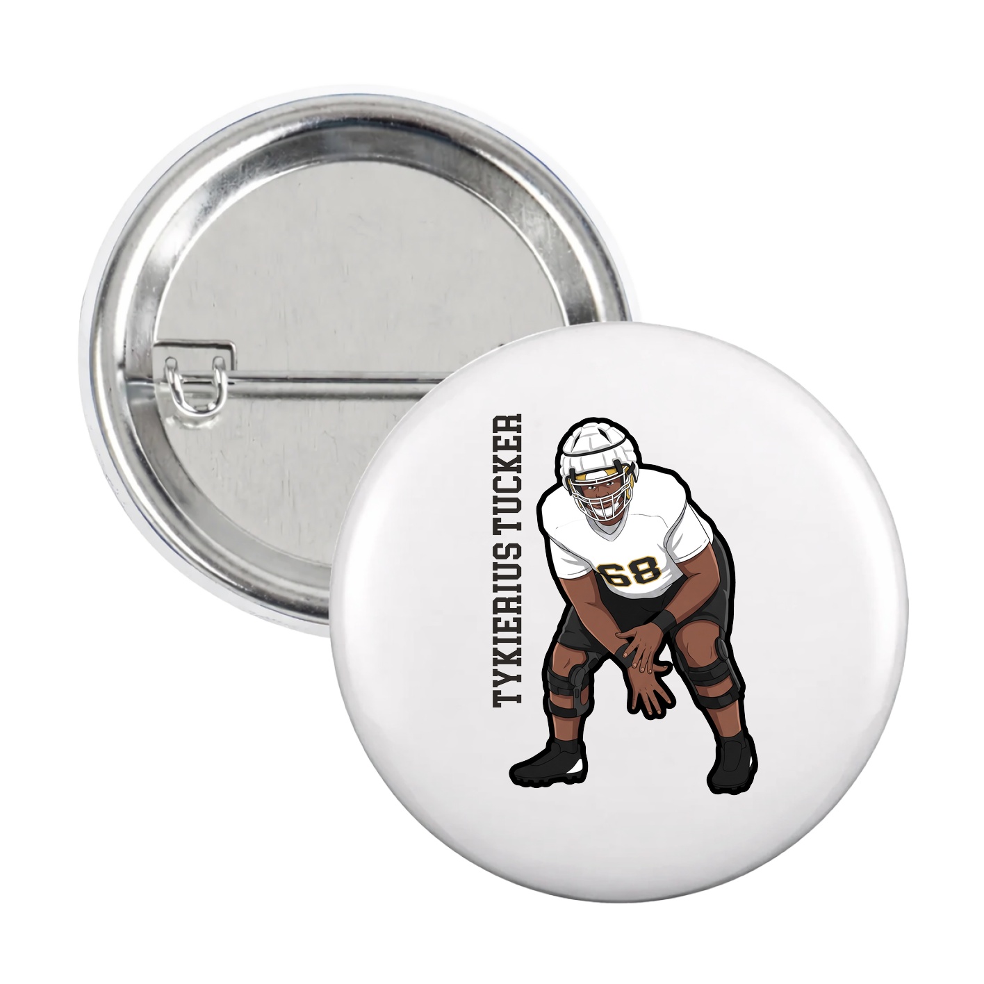 Game Day Button — Name Vertical in White