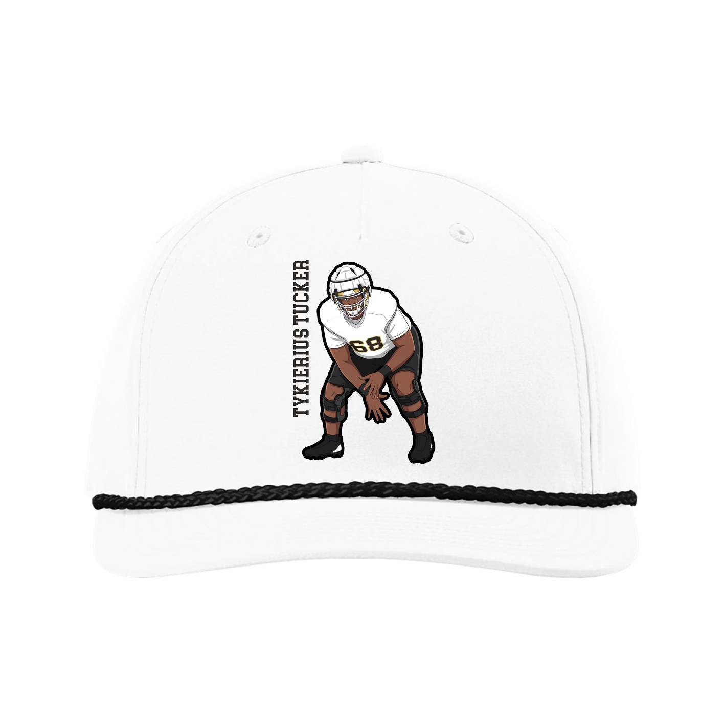 Five-Panel Classic Rope Cap — Name Vertical in White