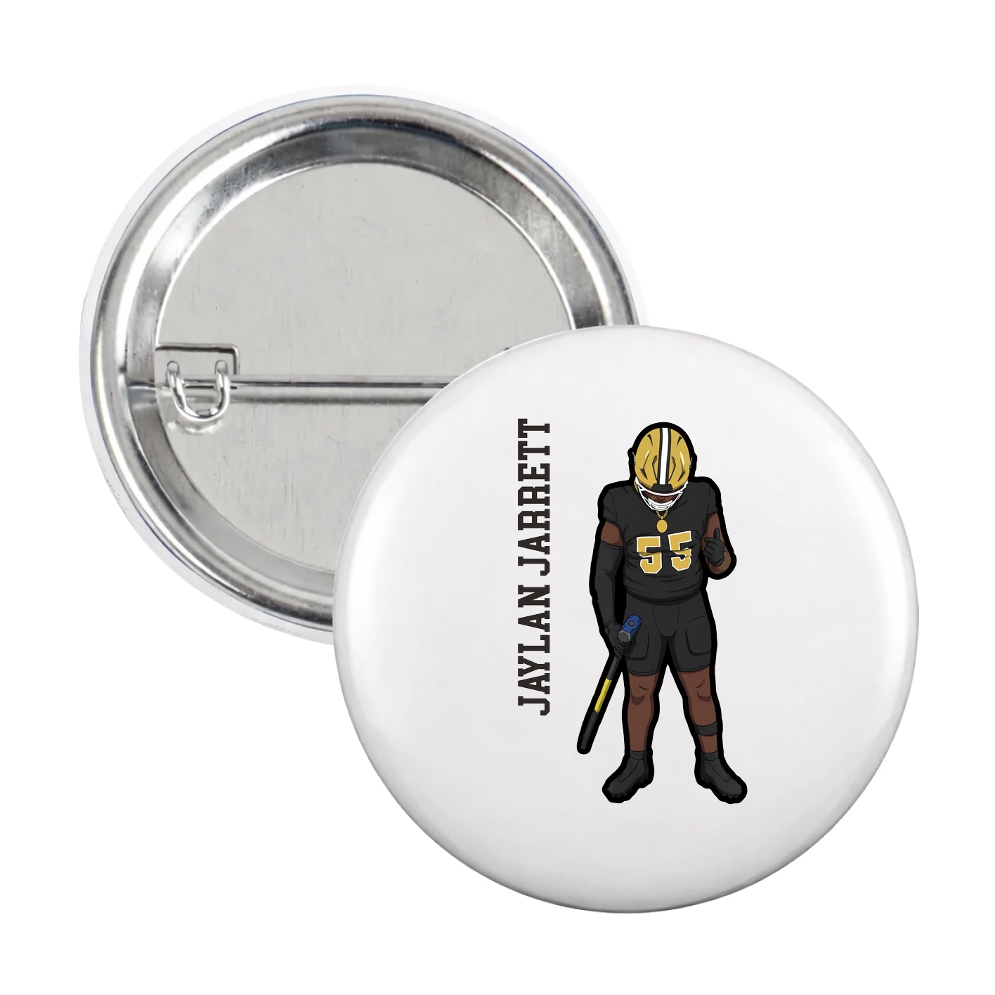 Game Day Button — Name Vertical in White