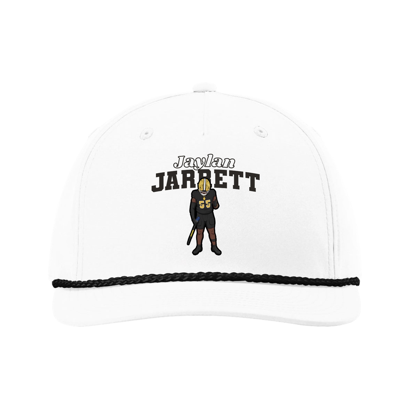 Five-Panel Classic Rope Cap — Name Arch in White