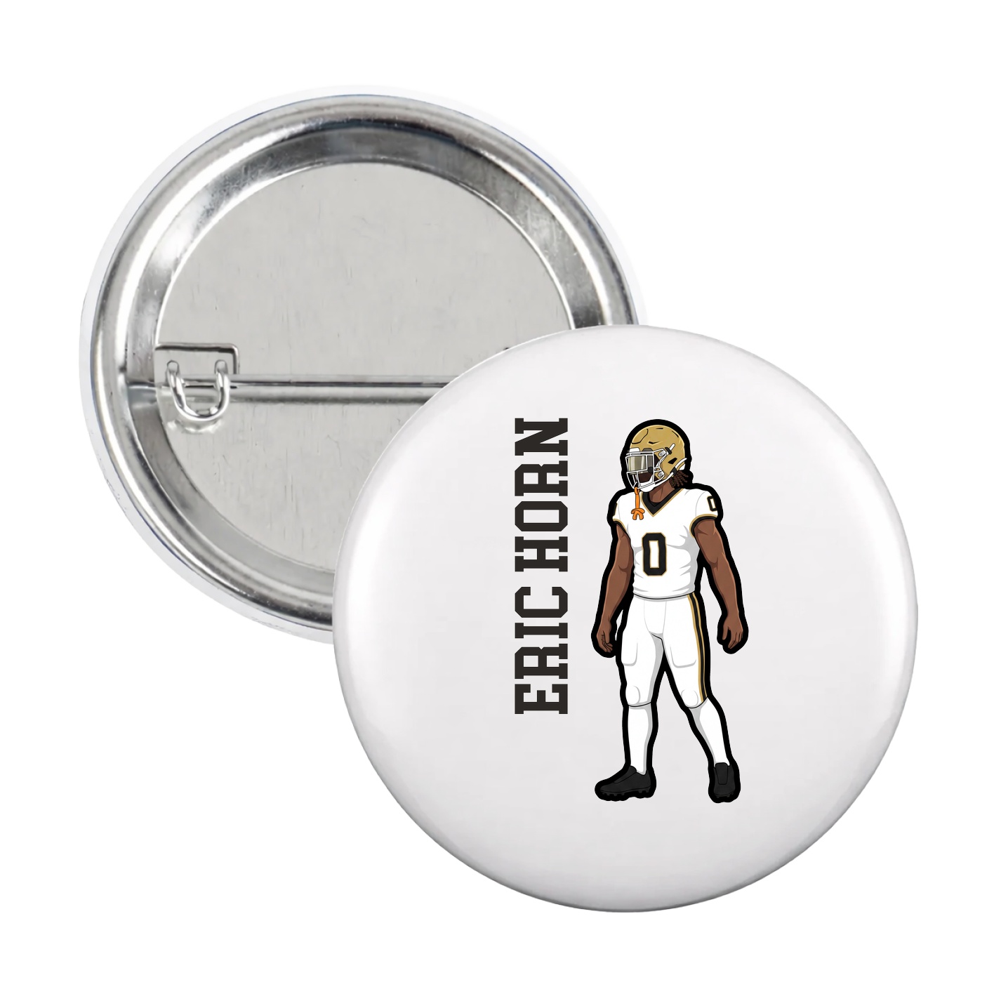 Game Day Button — Name Vertical in White