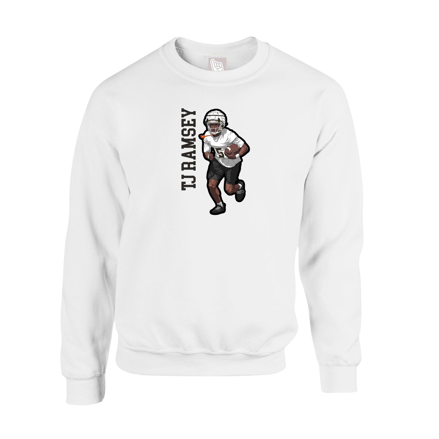 Fleece Crew — Name Vertical in White