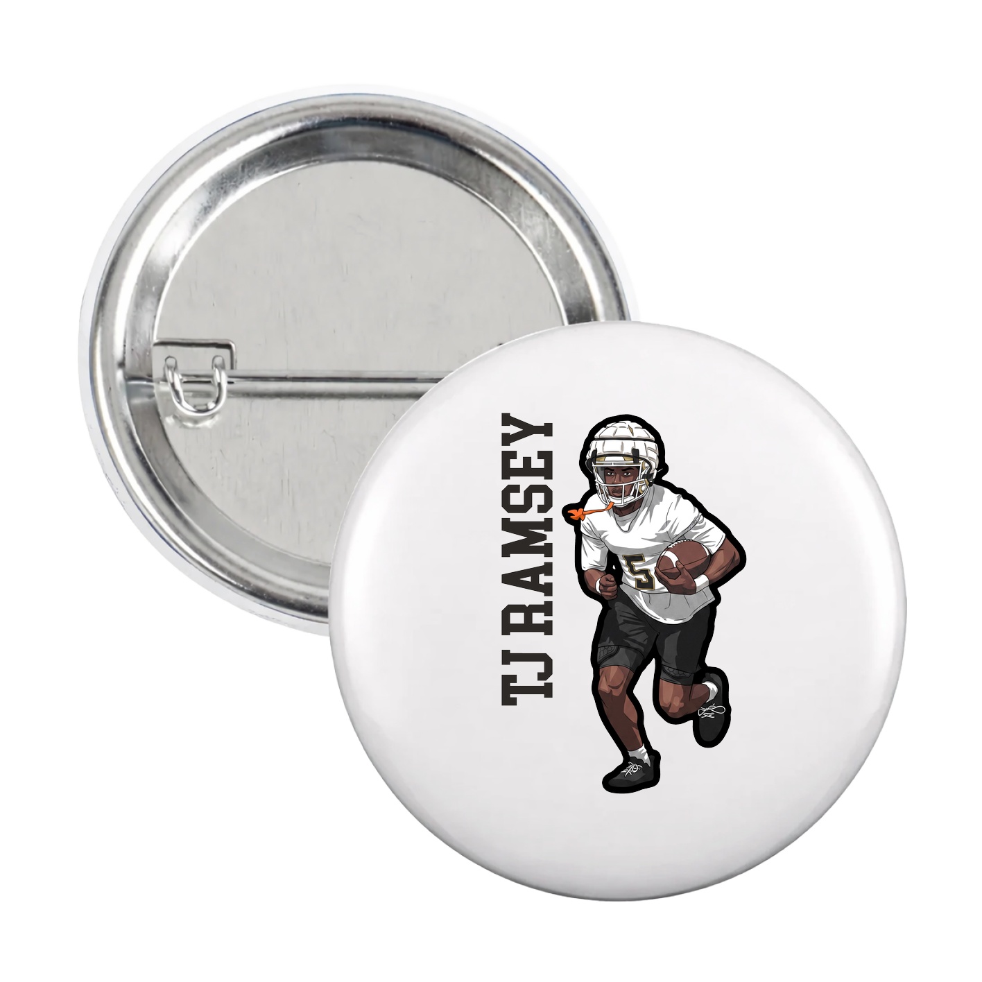 Game Day Button — Name Vertical in White