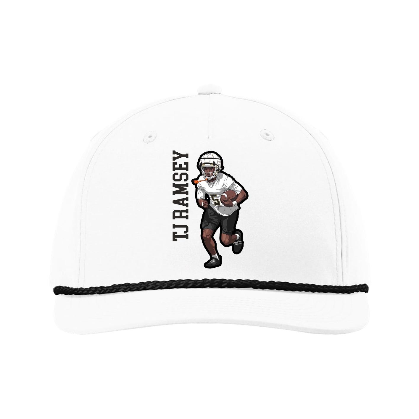 Five-Panel Classic Rope Cap — Name Vertical in White