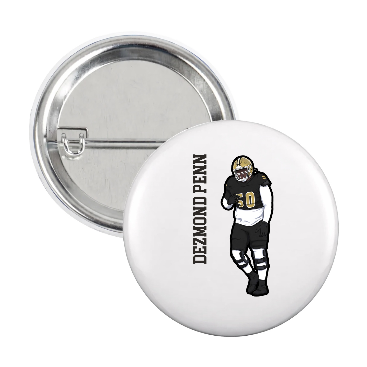 Game Day Button — Name Vertical in White